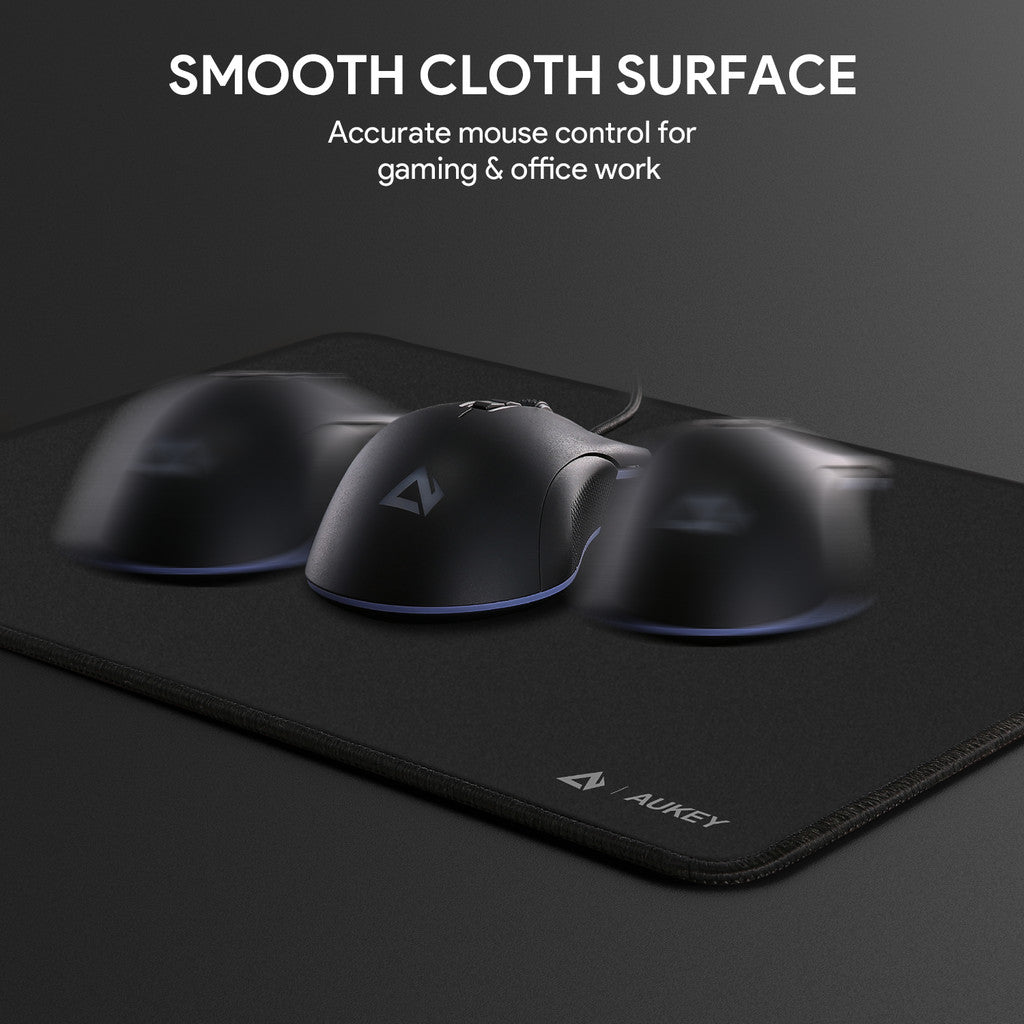 Aukey Gaming Mouse Pad with Smooth Surface, Non-Slip Rubber Base, and Anti-Fraying Stitched Edges