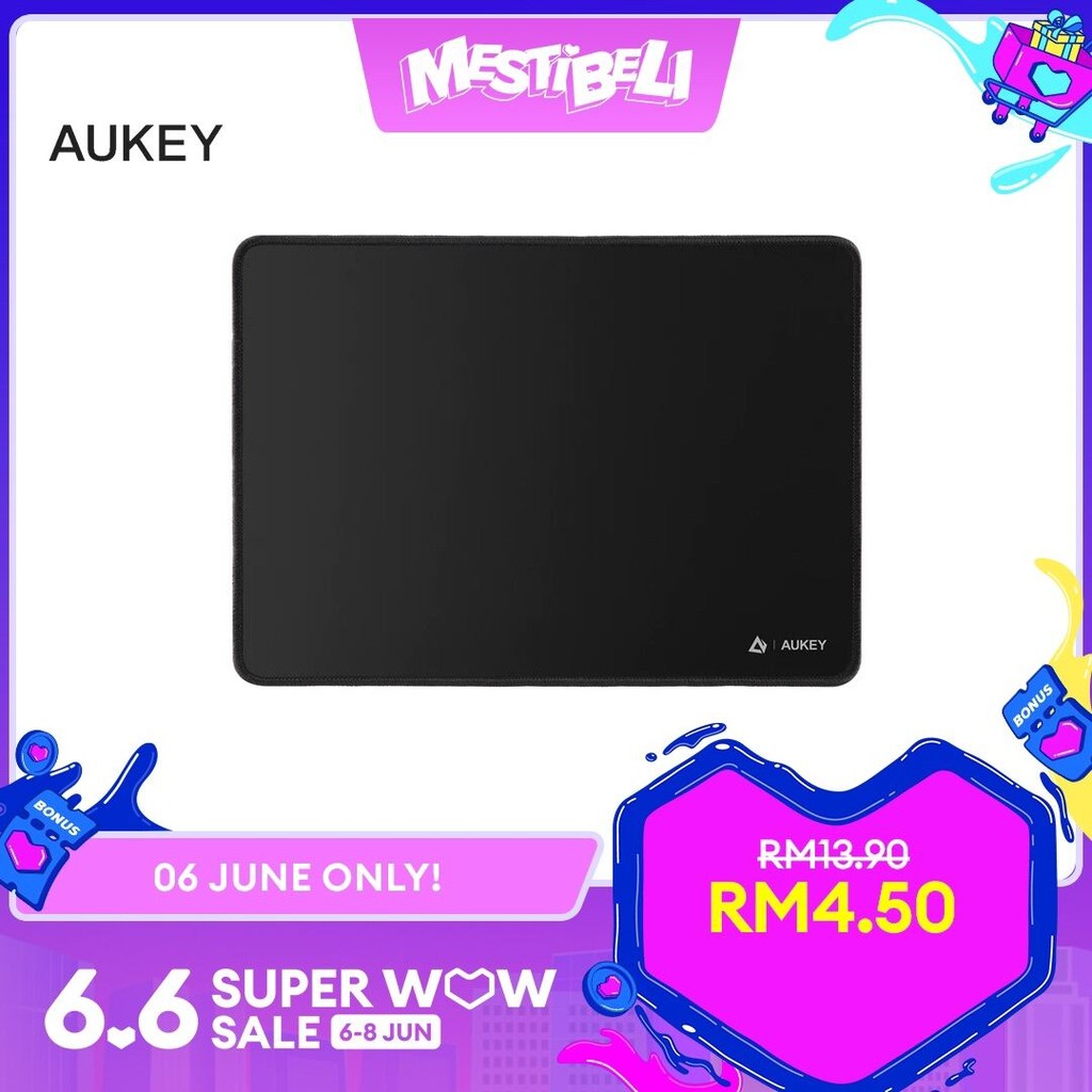 Pad Tetikus Aukey Gaming dengan Permukaan Licin, Tapak Getah Tidak Licin dan Tepi Jahitan Anti-Jam
