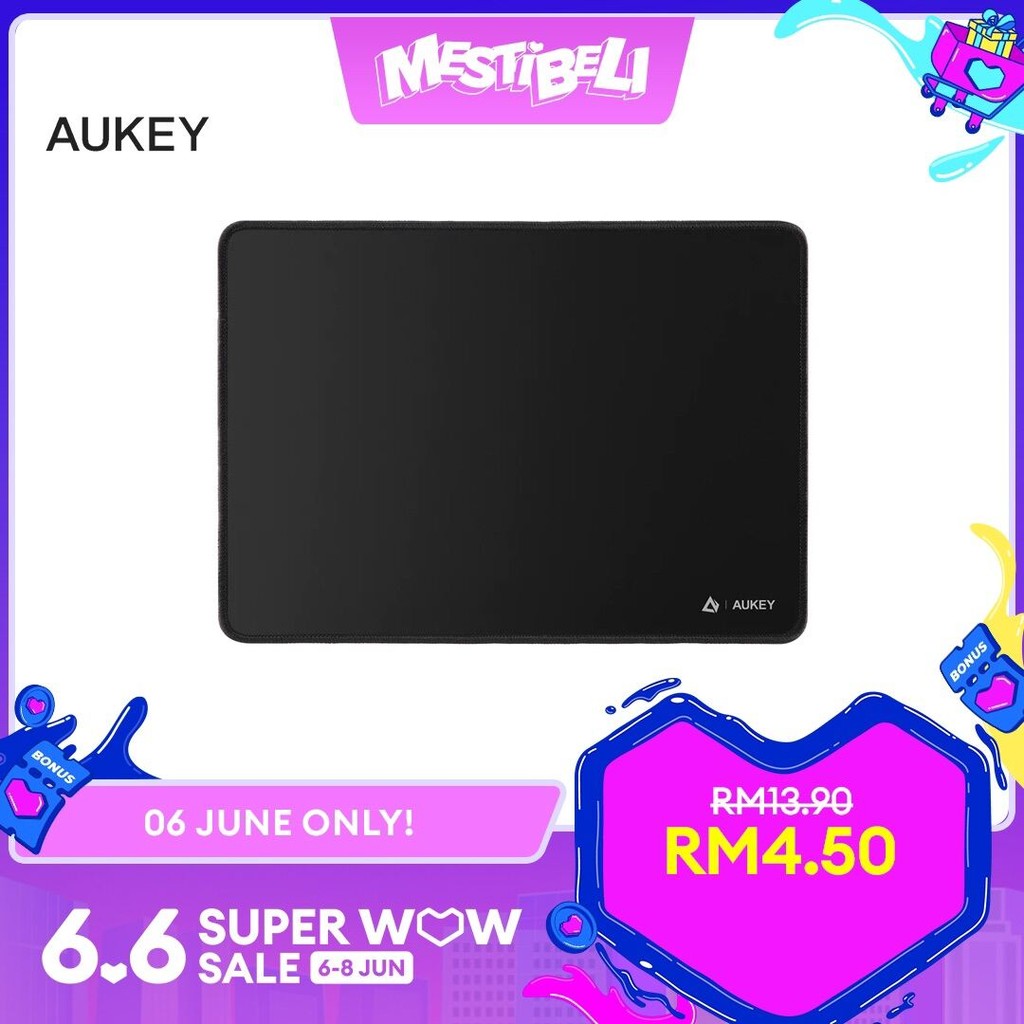 Aukey Gaming Mouse Pad with Smooth Surface, Non-Slip Rubber Base, and Anti-Fraying Stitched Edges