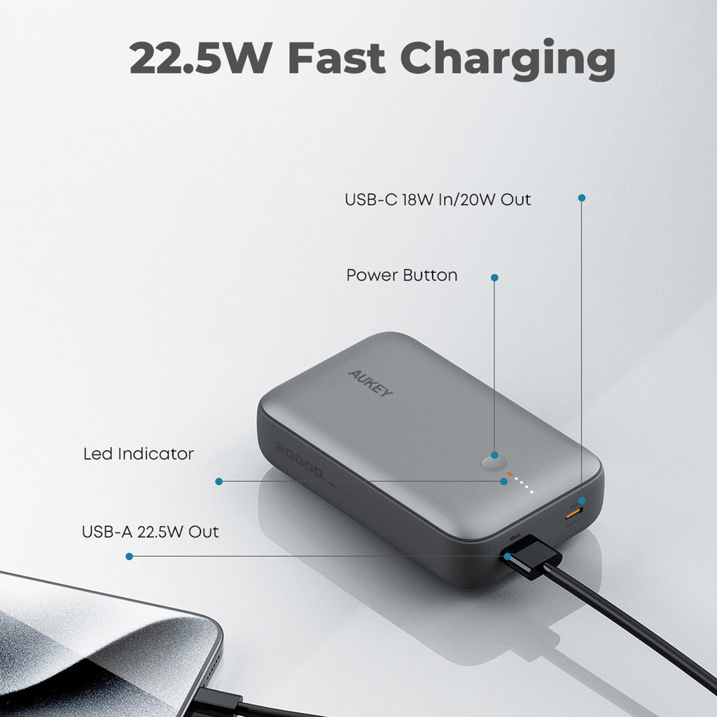 Aukey PB-Y57 22.5W USB C PD & USB QC3.0 20000mAH Mini Power Bank