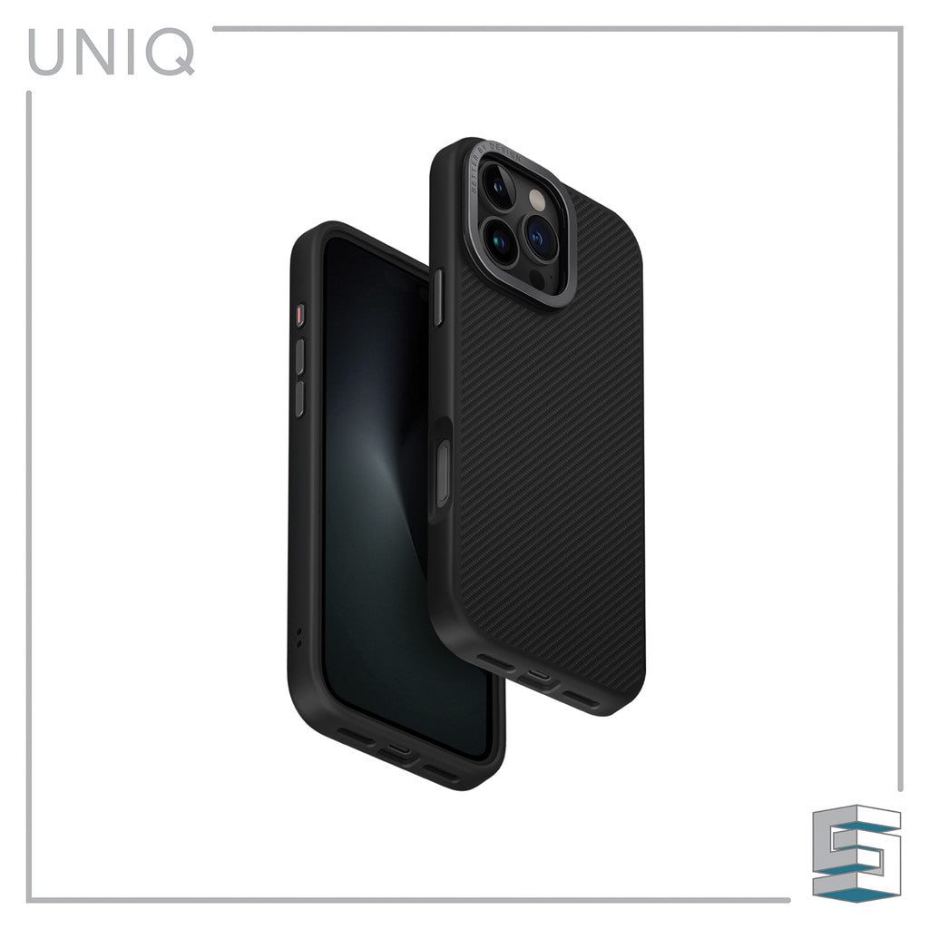 UNIQ Keva Max Hybrid MagClick Charging Case for iPhone 16 Pro (6.3) / 16 Pro Max (6.9) with Camera Stand Carbon Black