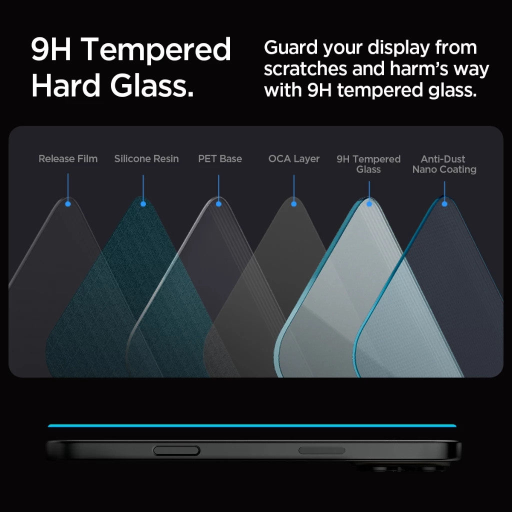 [2 Pek] Spigen GLAS.tR EZ Fit iPhone 16 / Pro / Pro Max / Plus Pelindung Skrin Liputan Penuh Kaca Terbaja
