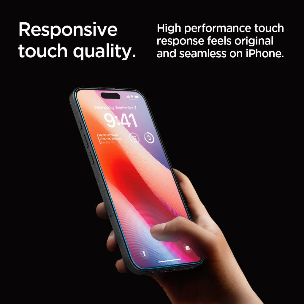 [2 Pek] Spigen GLAS.tR EZ Fit iPhone 16 / Pro / Pro Max / Plus Pelindung Skrin Liputan Penuh Kaca Terbaja