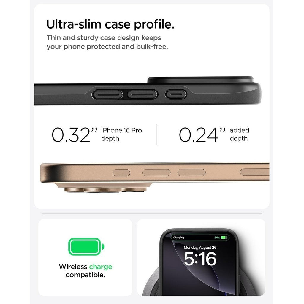 Spigen Thin Fit MagFit Direka untuk Sarung iPhone 16 Pro / Pro Max [Perlindungan Gred Tentera] - Hitam