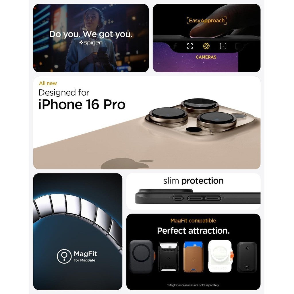 Spigen Thin Fit MagFit Direka untuk Sarung iPhone 16 Pro / Pro Max [Perlindungan Gred Tentera] - Hitam