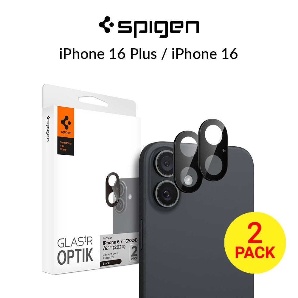 [2 Pek] Spigen iPhone 16 Plus / iPhone 16 Pelindung Kanta Kamera Pelindung Kanta Optik Kanta Liputan Penuh Kaca Terbaja