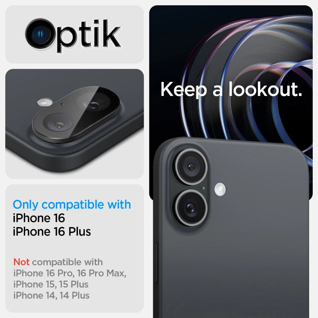 [2 Pek] Spigen iPhone 16 Plus / iPhone 16 Pelindung Kanta Kamera Pelindung Kanta Optik Kanta Liputan Penuh Kaca Terbaja