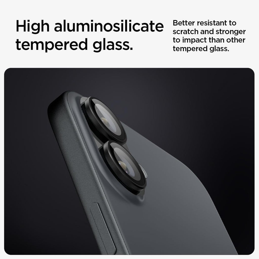 Pelindung Skrin Lensa Kamera Spigen GlasTR EZ Fit Optik Pro Direka untuk iPhone 16 Plus/iPhone 16 Hitam [2 Pek]