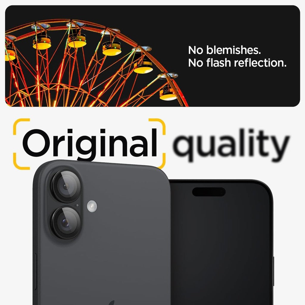 Pelindung Skrin Lensa Kamera Spigen GlasTR EZ Fit Optik Pro Direka untuk iPhone 16 Plus/iPhone 16 Hitam [2 Pek]