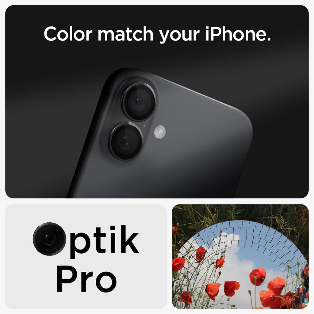 Pelindung Skrin Lensa Kamera Spigen GlasTR EZ Fit Optik Pro Direka untuk iPhone 16 Plus/iPhone 16 Hitam [2 Pek]