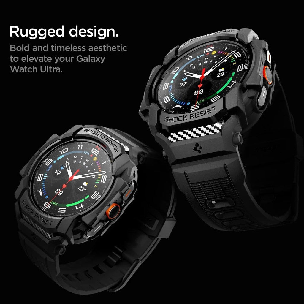 Spigen Rugged Armor Pro Samsung Galaxy Watch Ultra 47mm Case with Band, Protective Case (2024) - Matte Black