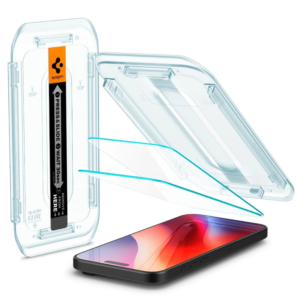 [2 Pek] Spigen GLAS.tR EZ Fit iPhone 16 / Pro / Pro Max / Plus Pelindung Skrin Liputan Penuh Kaca Terbaja