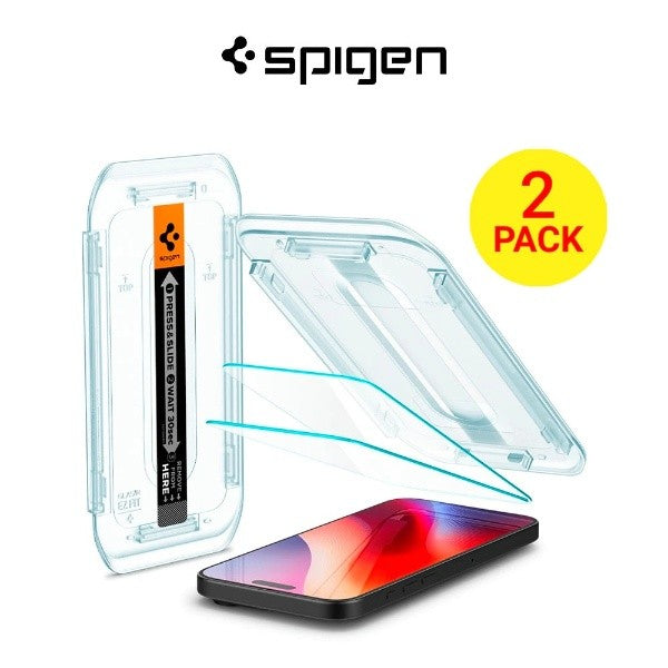 [2 Pek] Spigen GLAS.tR EZ Fit iPhone 16 / Pro / Pro Max / Plus Pelindung Skrin Liputan Penuh Kaca Terbaja