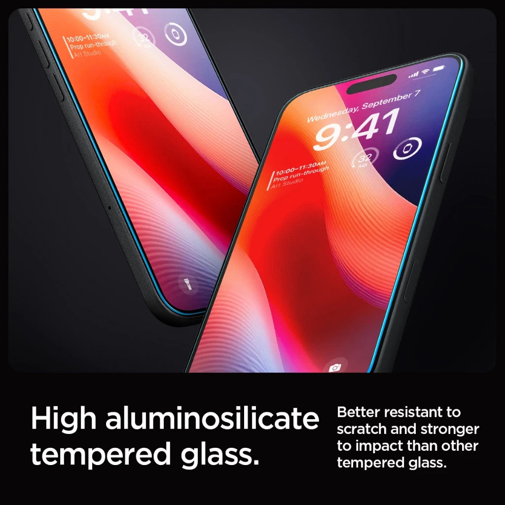 [2 Pek] Spigen GLAS.tR EZ Fit iPhone 16 / Pro / Pro Max / Plus Pelindung Skrin Liputan Penuh Kaca Terbaja
