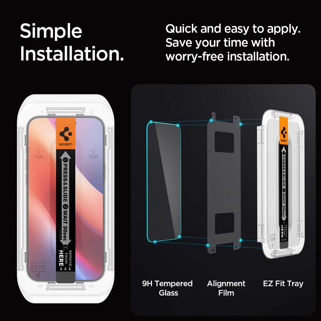 [2 Pek] Spigen GLAS.tR EZ Fit iPhone 16 / Pro / Pro Max / Plus Pelindung Skrin Liputan Penuh Kaca Terbaja