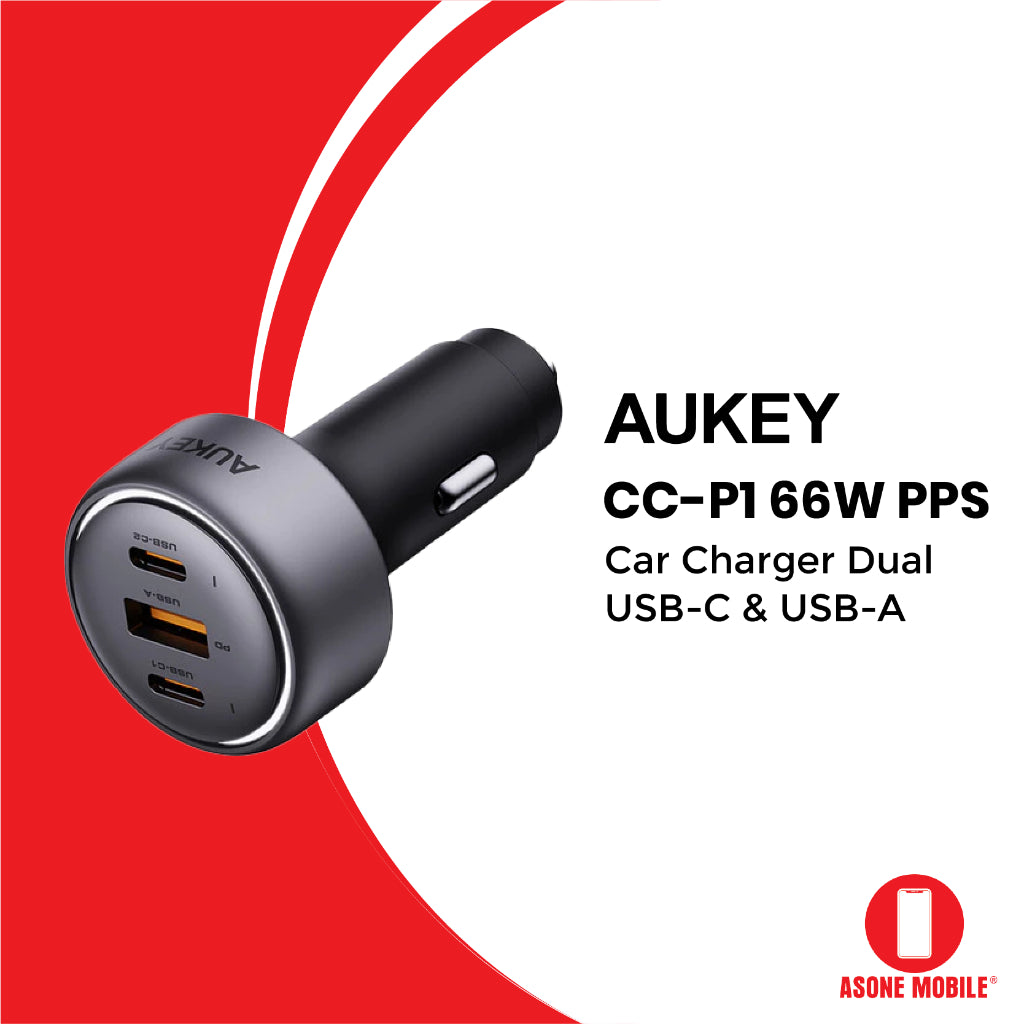 Aukey CC-P1 66W PPS Fast Charging Car Charger Dual USB C and USB A