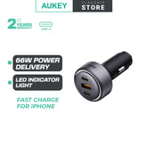 Aukey CC-P1 66W PPS Fast Charging Car Charger Dual USB C and USB A