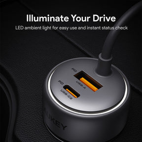 Aukey CC-P2 75W PPS Fast Charging Car Charger With Built In USB C Cable and USB A