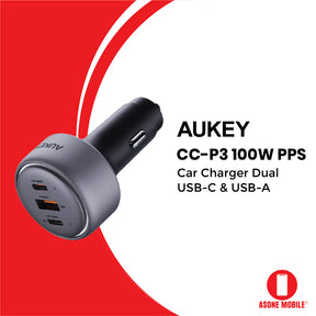 Aukey CC-P3 100W PPS Fast Charging Car Charger Dual USB C and USB A