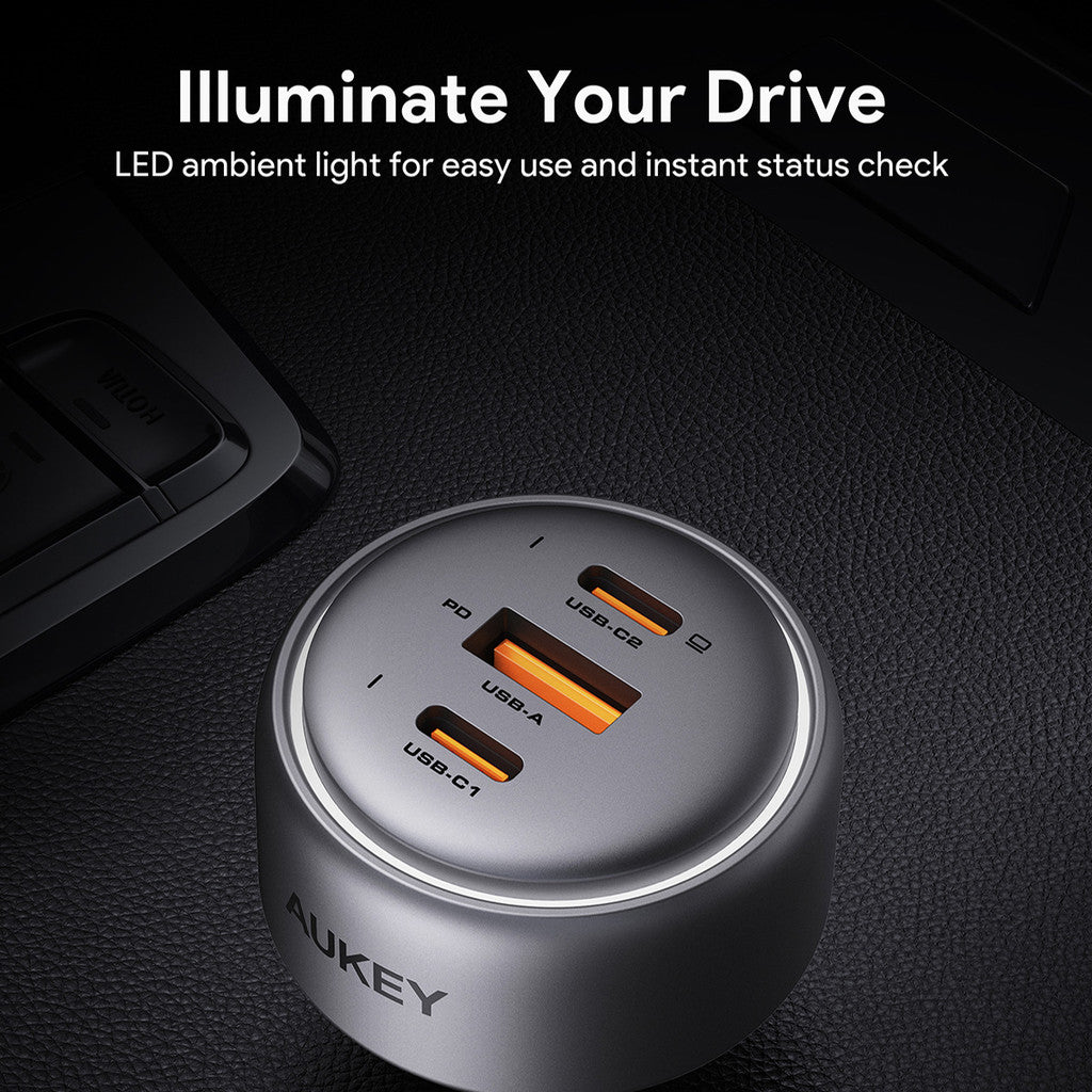 Aukey CC-P3 100W PPS Fast Charging Car Charger Dual USB C and USB A