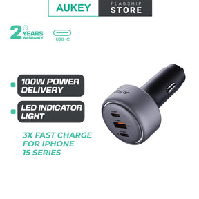 Aukey CC-P3 100W PPS Fast Charging Car Charger Dual USB C and USB A