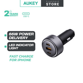 Aukey CC-P3 100W PPS Fast Charging Car Charger Dual USB C and USB A