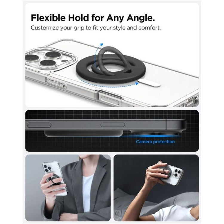 Cincin Telefon Pintar Serasi Magnetik Spigen Dual Pop, Serasi dengan Siri iPhone 16/15/14/13/12 (Hitam)