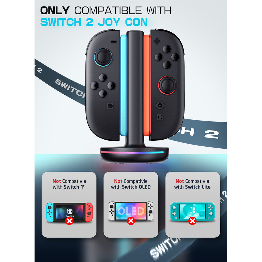 SUPCASE Charging Dock for Nintendo Switch 2 Joy Con Supports Dual Direction Charging 9 Light Modes