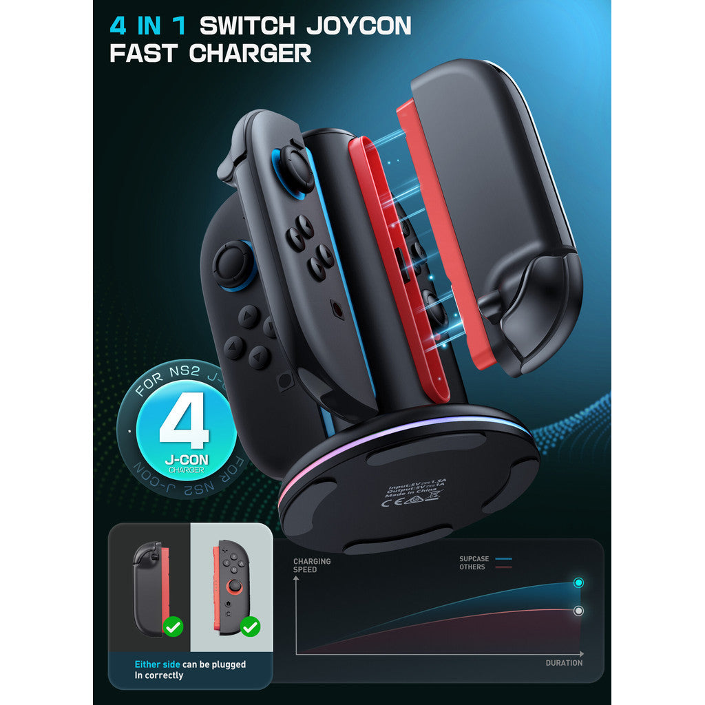 SUPCASE Charging Dock for Nintendo Switch 2 Joy Con Supports Dual Direction Charging 9 Light Modes