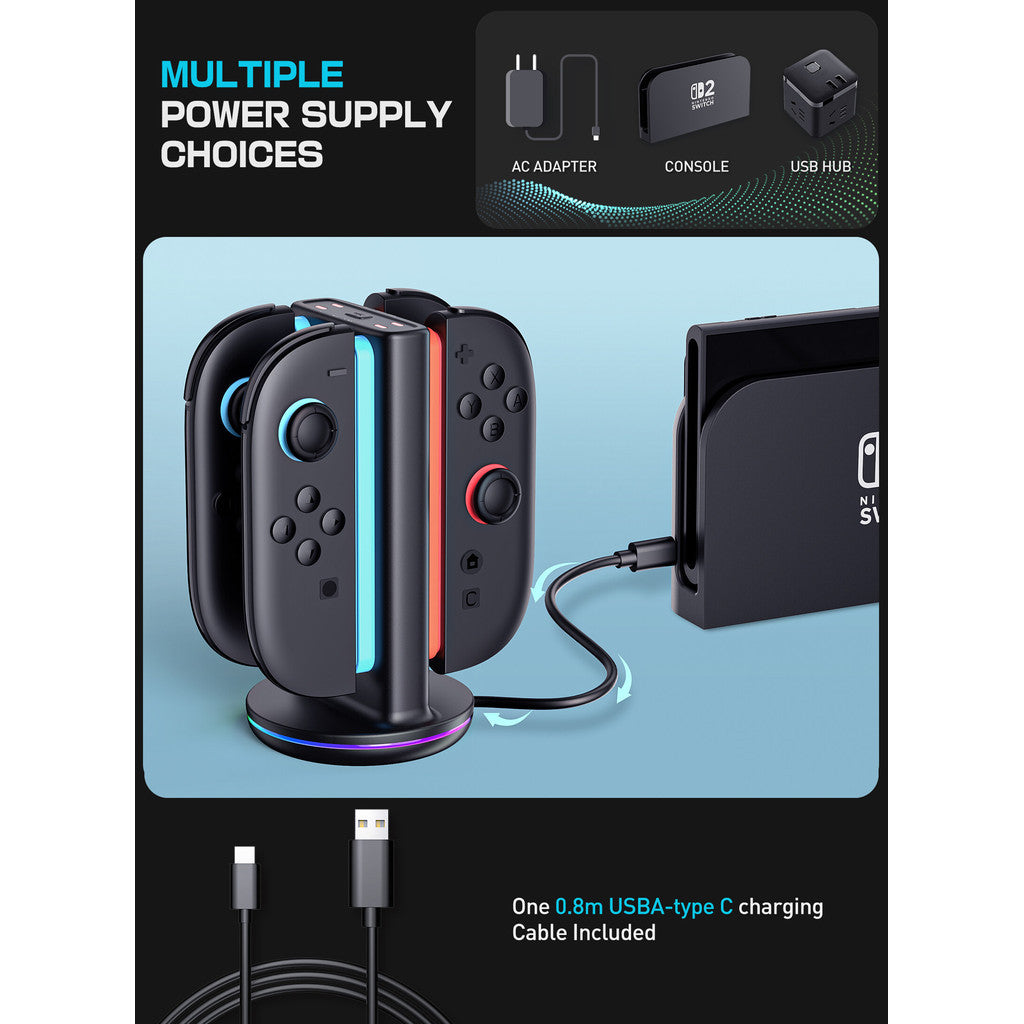 SUPCASE Charging Dock for Nintendo Switch 2 Joy Con Supports Dual Direction Charging 9 Light Modes