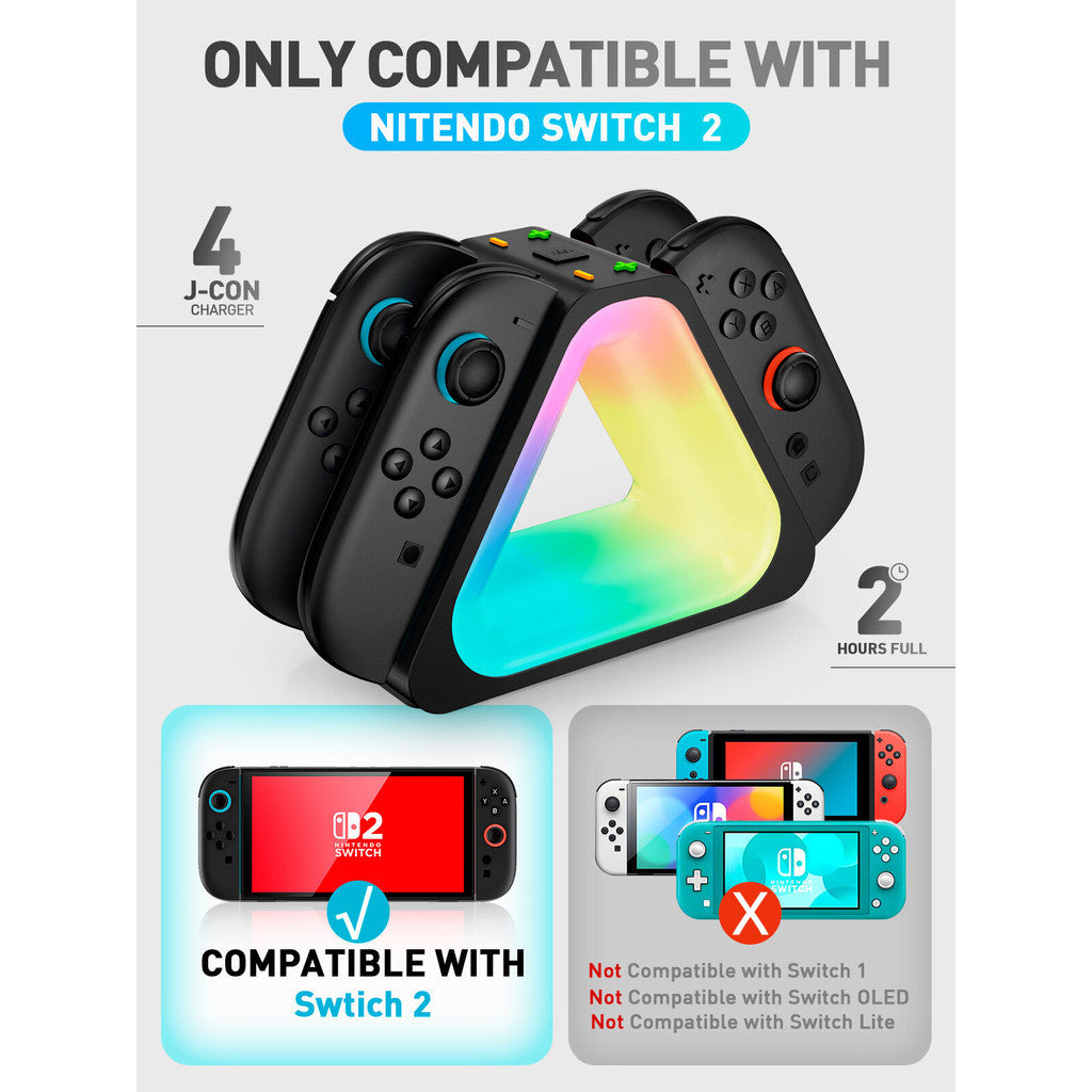 i-Blason Charging Dock for Nintendo Switch 2 Joycon Controller 7 Adjustable RGB Lighting Design 4 in 1 LED Indication