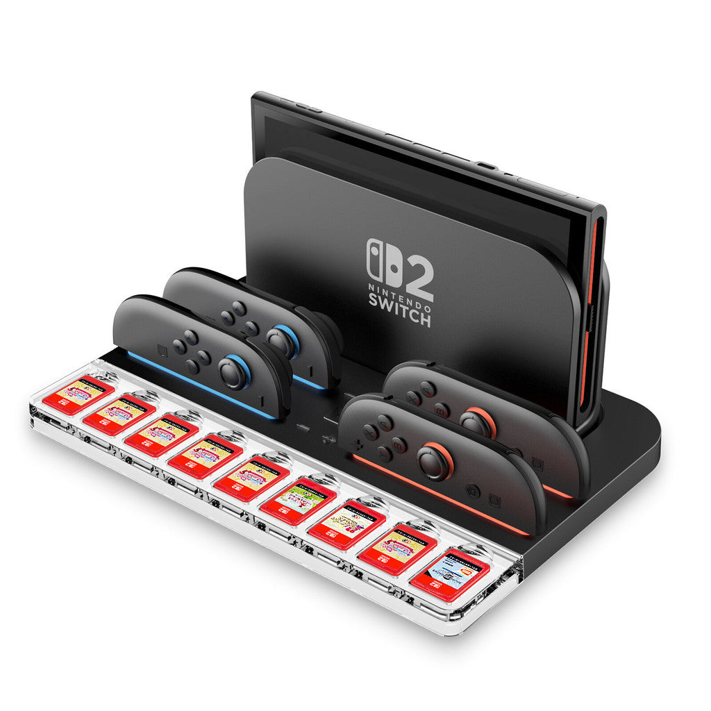 i-Blason Charging Dock Storage Base for Nintendo Switch 2 JoyCon Controllers 9 Game Card Slots Ambient Lighting