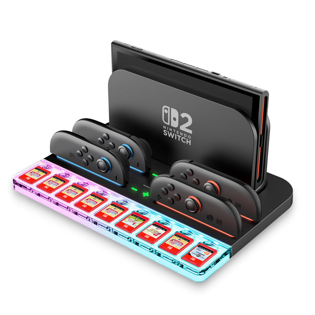i-Blason Charging Dock Storage Base for Nintendo Switch 2 JoyCon Controllers 9 Game Card Slots Ambient Lighting