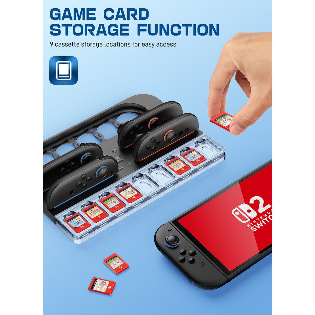 i-Blason Charging Dock Storage Base for Nintendo Switch 2 JoyCon Controllers 9 Game Card Slots Ambient Lighting