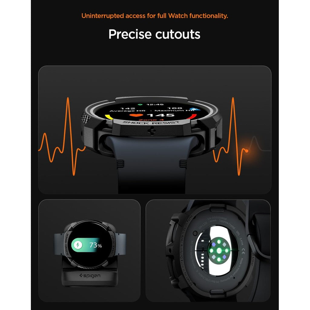 Spigen Rugged Armor Designed for Samsung Galaxy Watch 8 44mm Case Durable TPU Cover (2025) - Matte Black