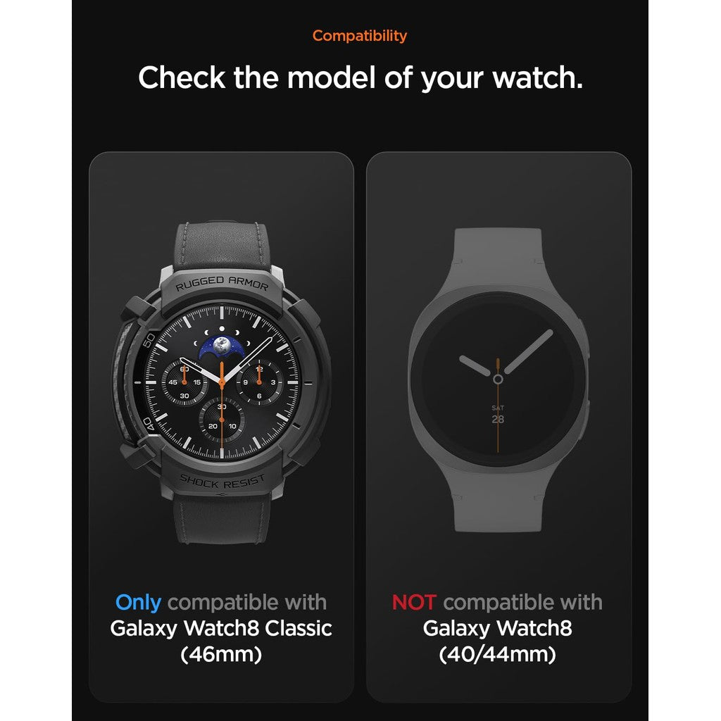 Spigen Rugged Armor for Samsung Galaxy Watch 8 Classic (46mm) Case - Matte Black