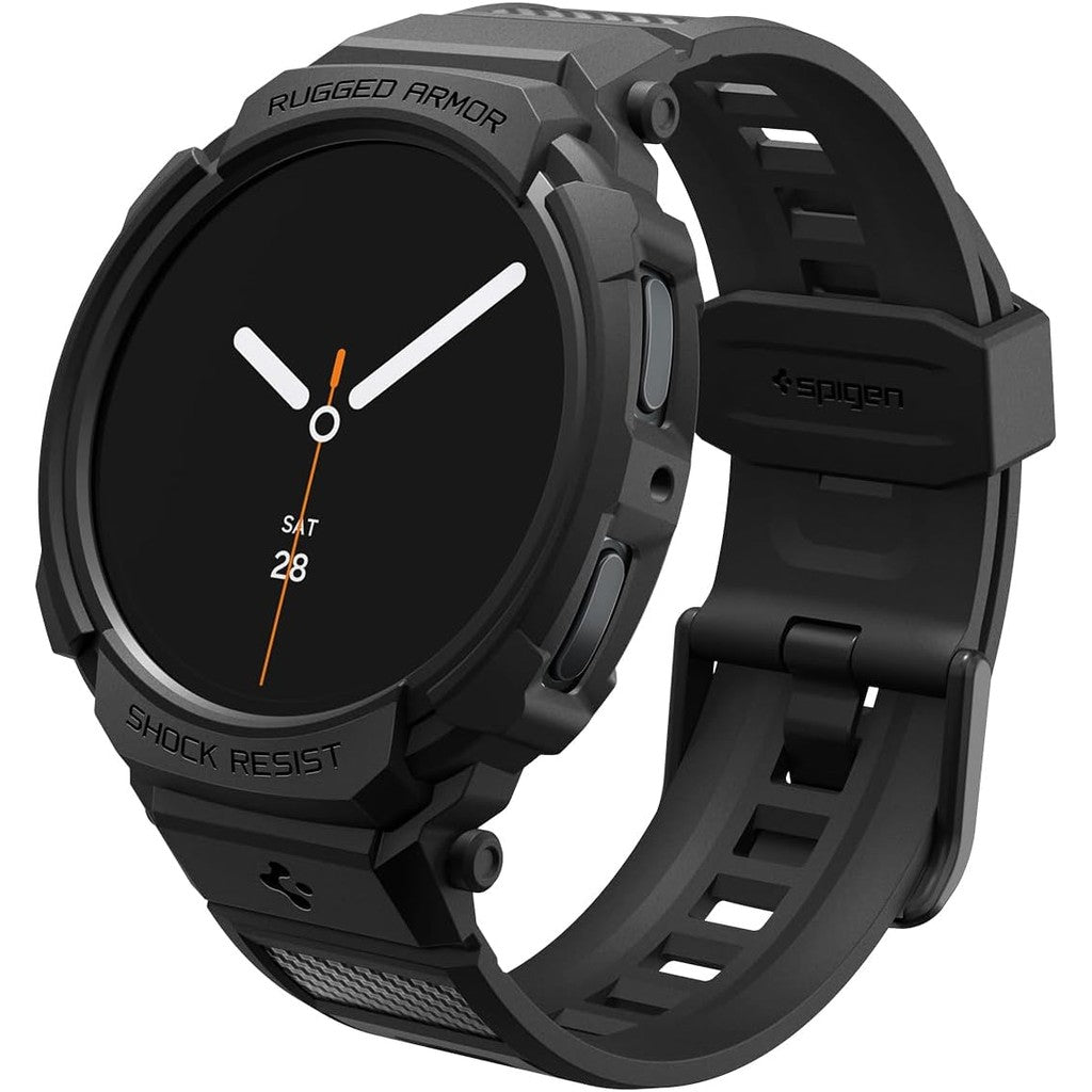 Spigen Rugged Armor Pro Designed for Samsung Galaxy Watch 8 44mm Case TPU Cover with Strap - Matte Black