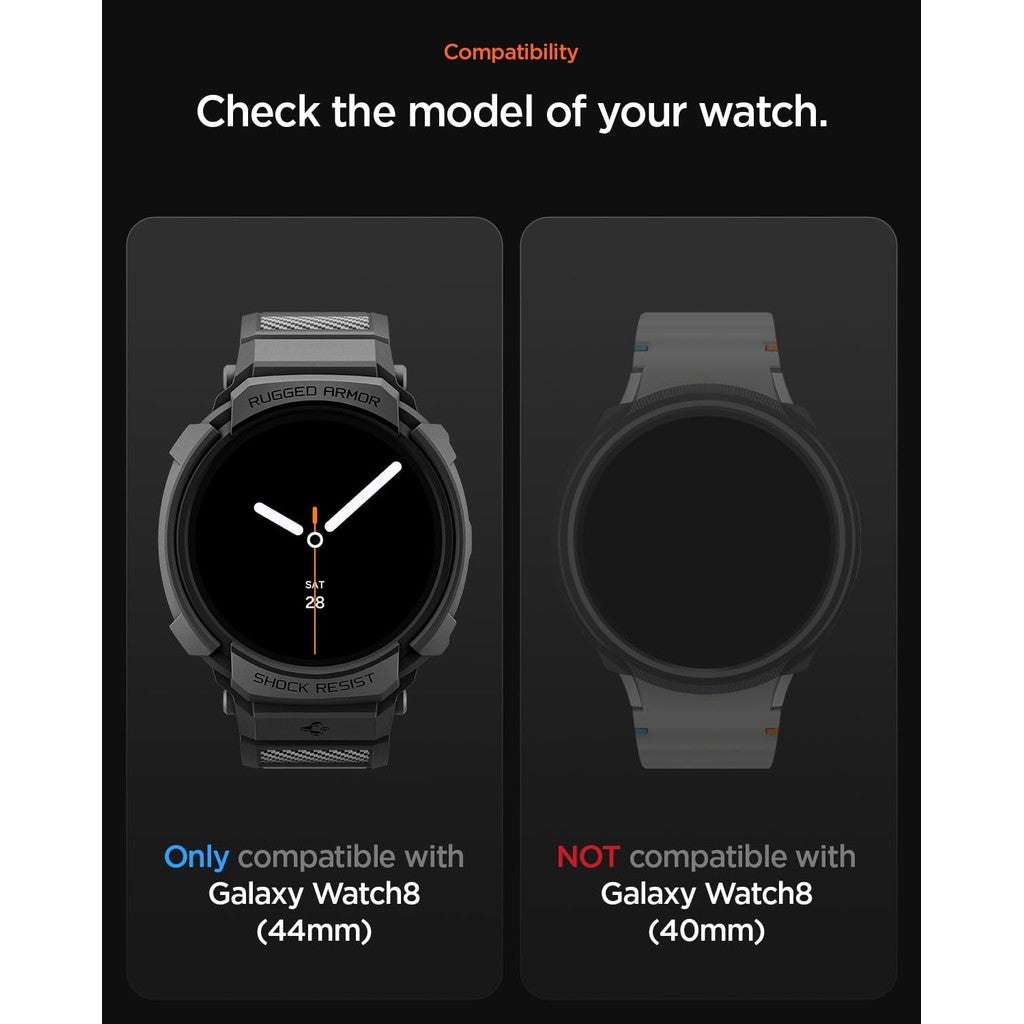 Spigen Rugged Armor Pro Designed for Samsung Galaxy Watch 8 44mm Case TPU Cover with Strap - Matte Black