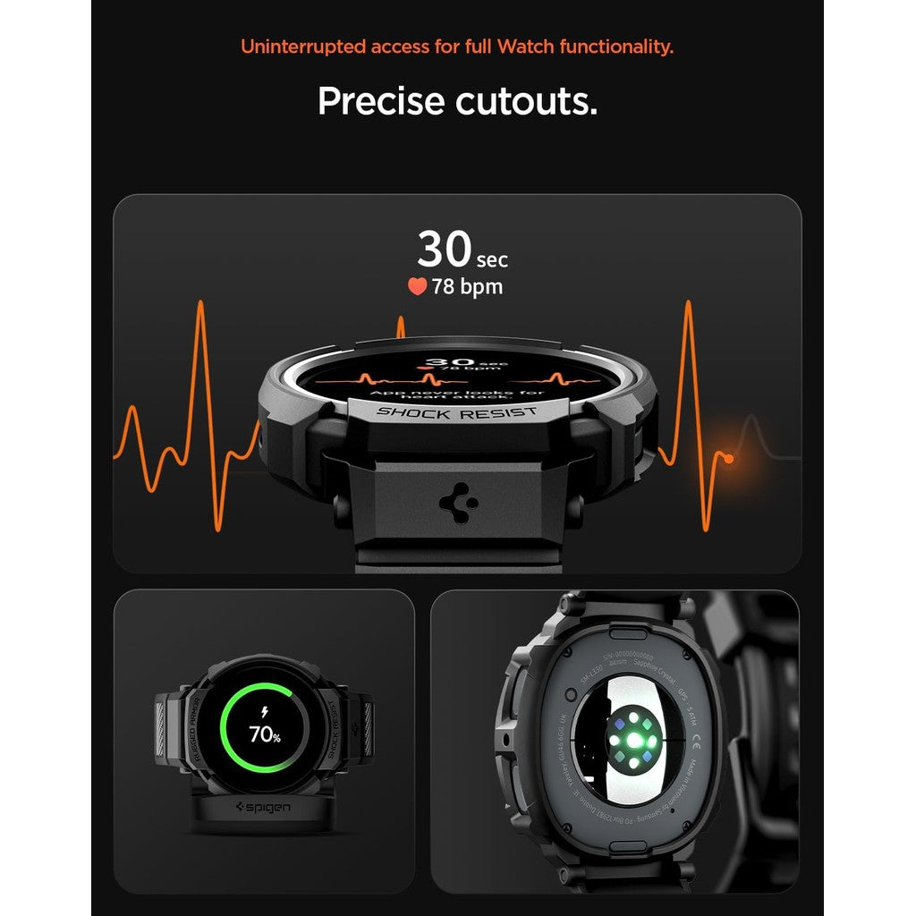 Spigen Rugged Armor Pro Designed for Samsung Galaxy Watch 8 44mm Case TPU Cover with Strap - Matte Black