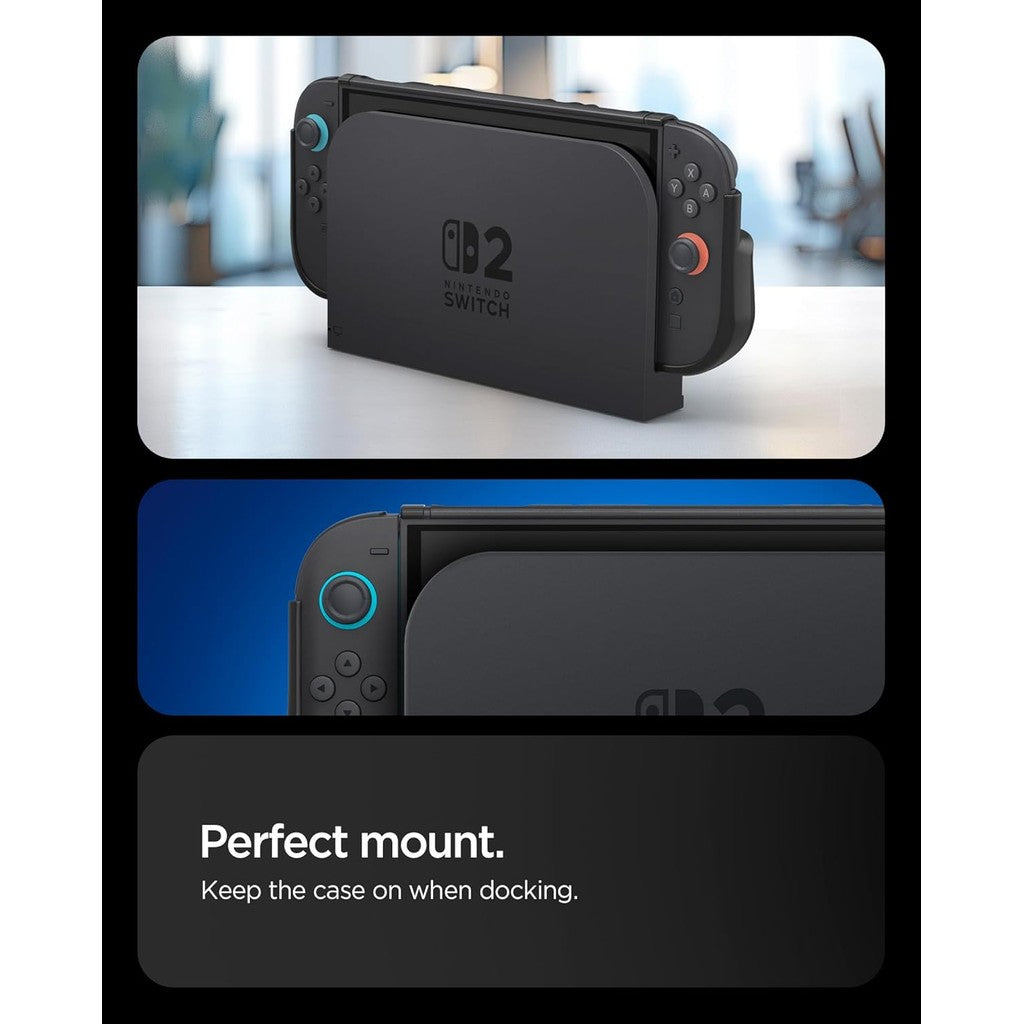 Spigen Dual Grip Nintendo Switch 2 Case (2025) Dockable Controller Cover with Kickstand and Enhanced Grip - Black