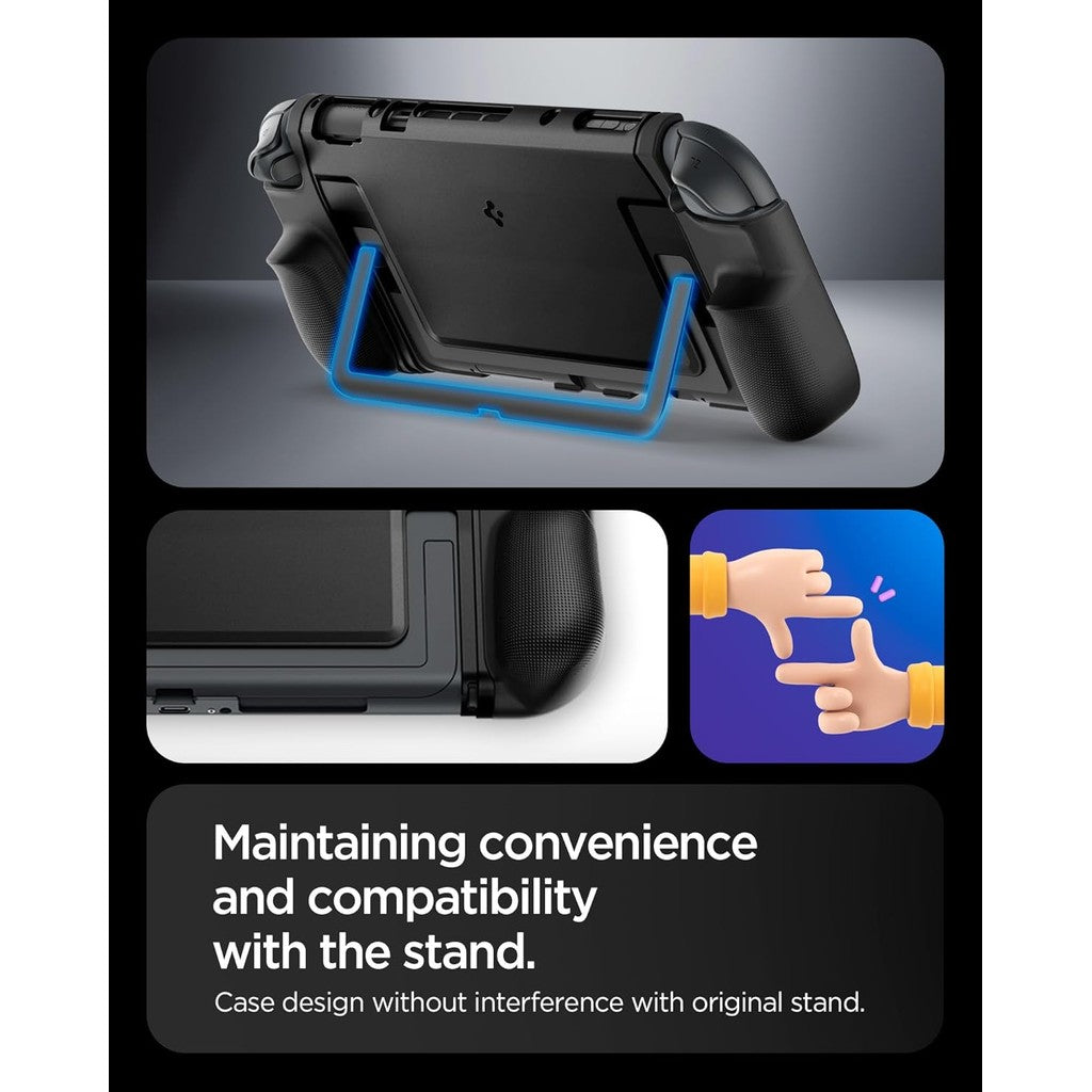 Spigen Dual Grip Nintendo Switch 2 Case (2025) Dockable Controller Cover with Kickstand and Enhanced Grip - Black