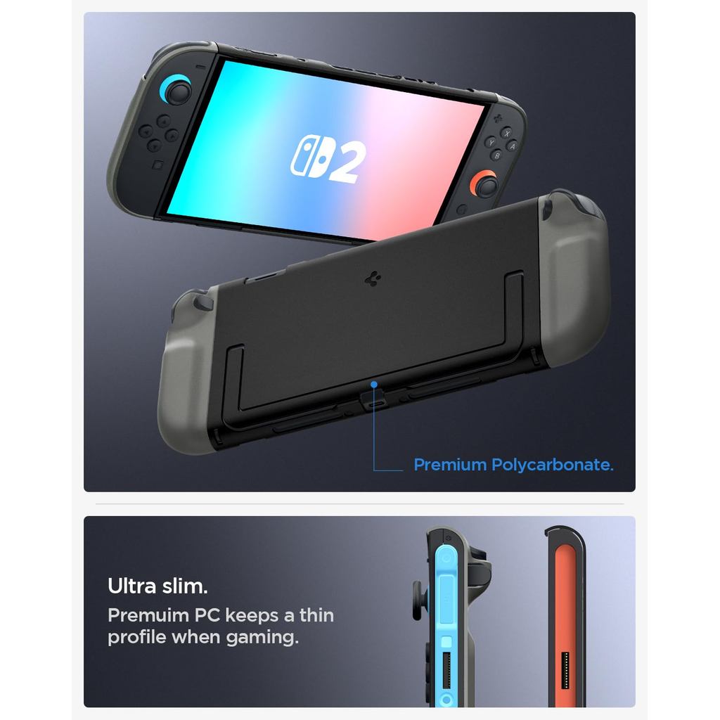 Spigen Nano Pop for Nintendo Switch 2 Case, Slim Fit PC Dockable Cover, Detachable Joy-Con, Kickstand - Black Sesame