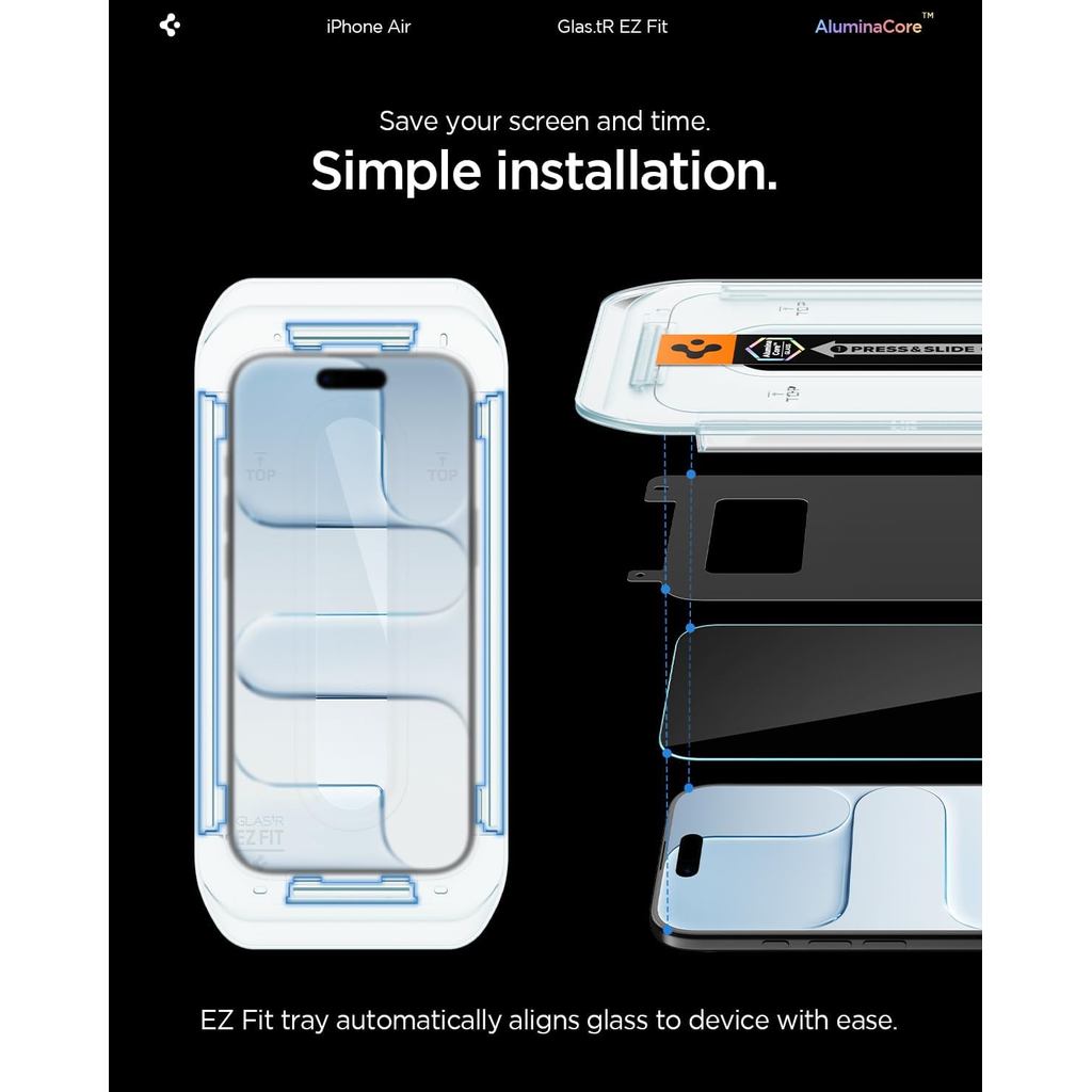 Spigen AluminaCore Tempered Glass Glas.tR EZ Fit l Sensor Protected for iPhone Air [2 Pack] Screen Protector
