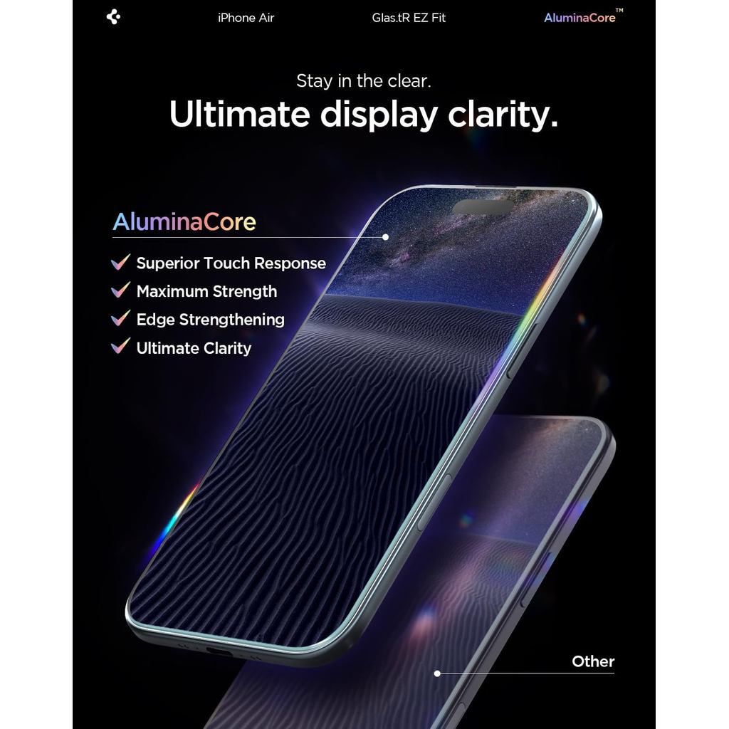Spigen AluminaCore Tempered Glass Glas.tR EZ Fit l Sensor Protected for iPhone Air [2 Pack] Screen Protector