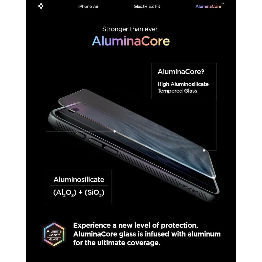 Spigen AluminaCore Tempered Glass Glas.tR EZ Fit l Sensor Protected for iPhone Air [2 Pack] Screen Protector
