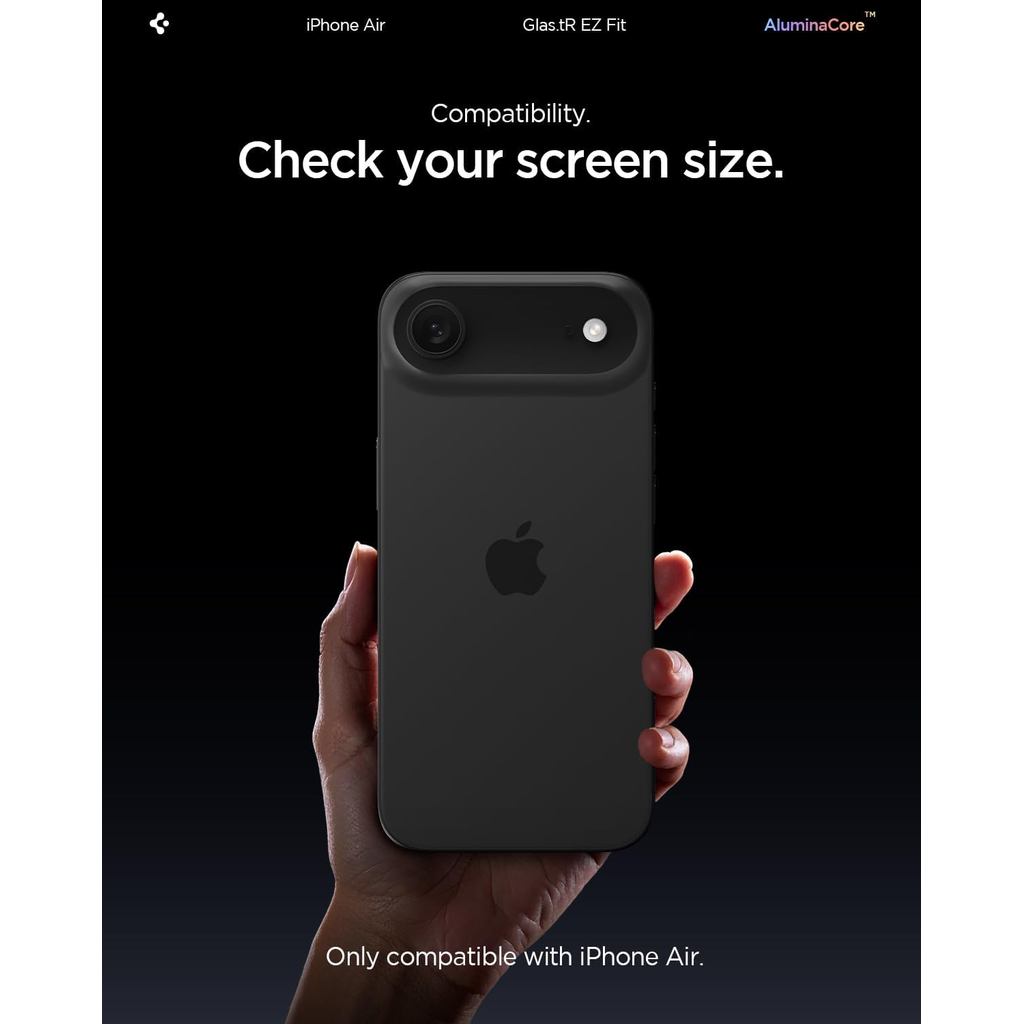 Spigen AluminaCore Tempered Glass Glas.tR EZ Fit l Sensor Protected for iPhone Air [2 Pack] Screen Protector