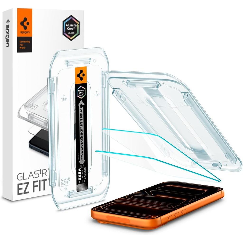 Spigen AluminaCore Tempered Glass Glas.tR EZ Fit l Sensor Protected for iPhone 17 Pro Max / 16 Pro Max [2 Pack]