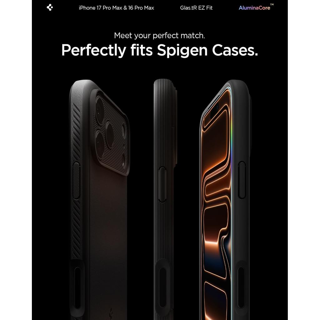 Spigen AluminaCore Tempered Glass Glas.tR EZ Fit l Sensor Protected for iPhone 17 Pro Max / 16 Pro Max [2 Pack]