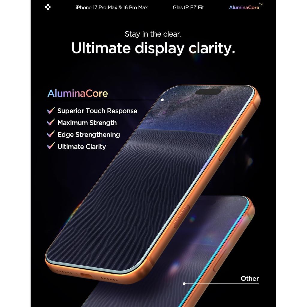 Spigen AluminaCore Tempered Glass Glas.tR EZ Fit l Sensor Protected for iPhone 17 Pro Max / 16 Pro Max [2 Pack]