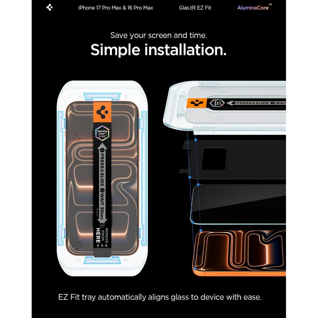 Spigen AluminaCore Tempered Glass Glas.tR EZ Fit l Sensor Protected for iPhone 17 Pro Max / 16 Pro Max [2 Pack]